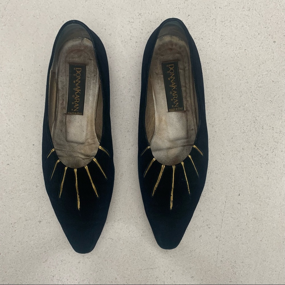 Donna Karan Ray of Light Black and Gold Collector’s Item Suede Flats